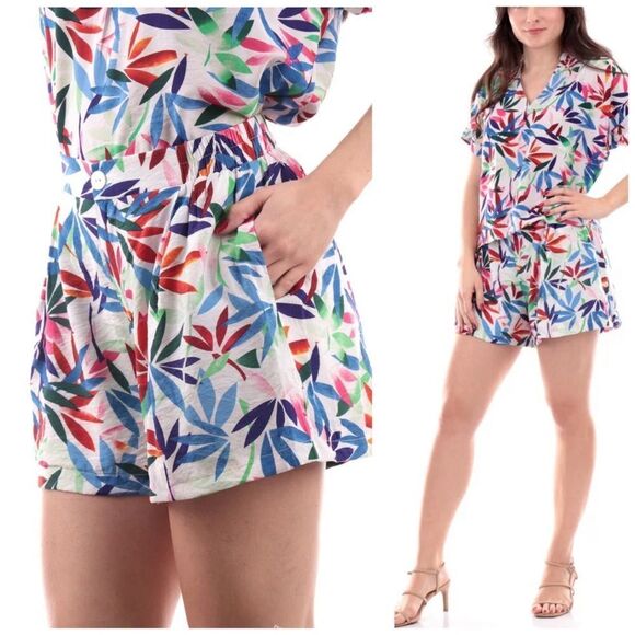 Molly Bracken Multicolor Leaf Print Shorts - Picture 1 of 9
